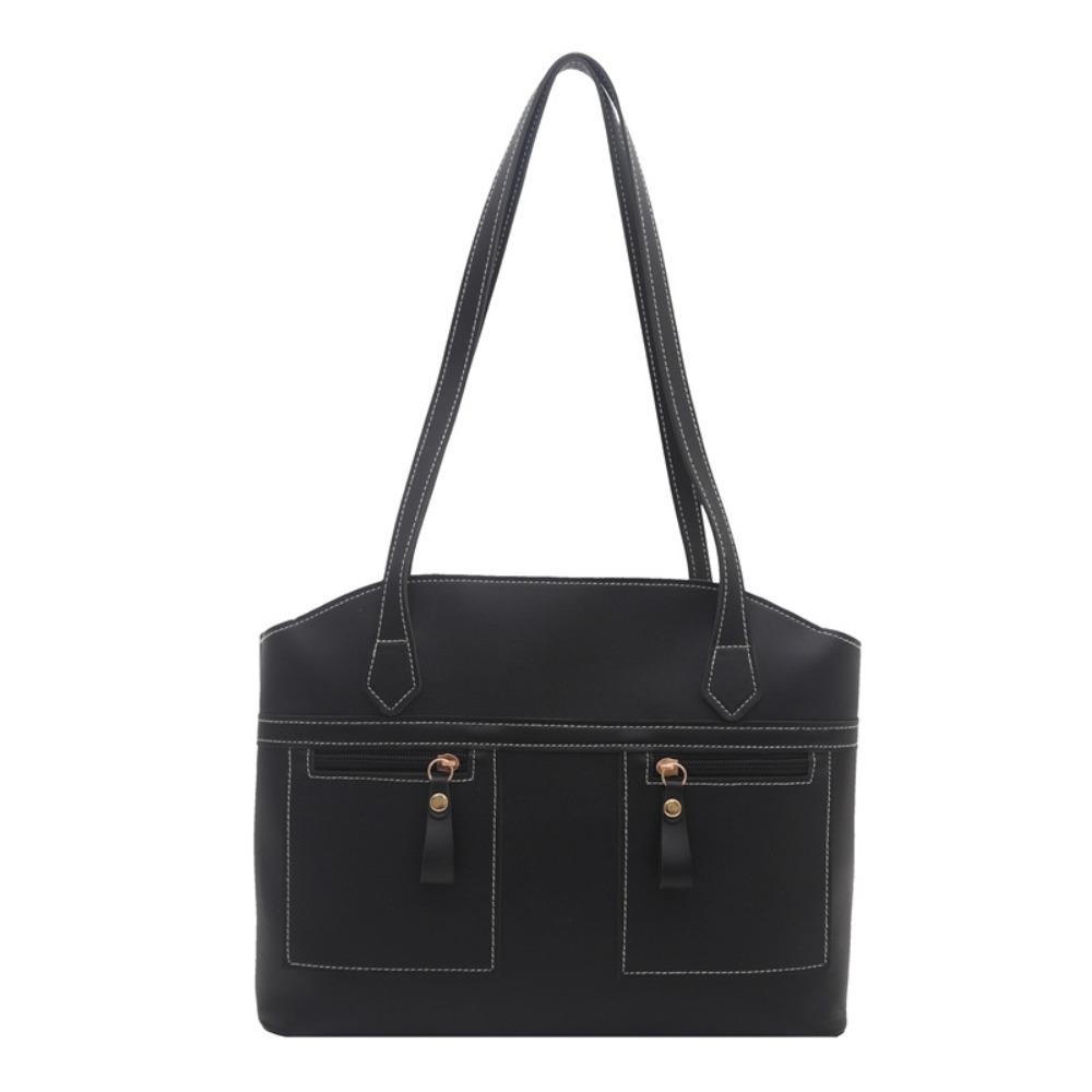 PU Leather Double Pockets Commuting Bag Large Capacity Handbag Trend Underarm Bag Travel