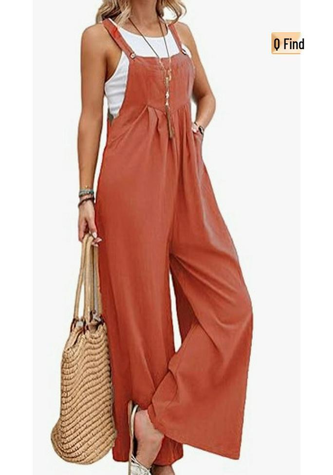 2025 European & American Women's Retro Casual Solid Color Overalls