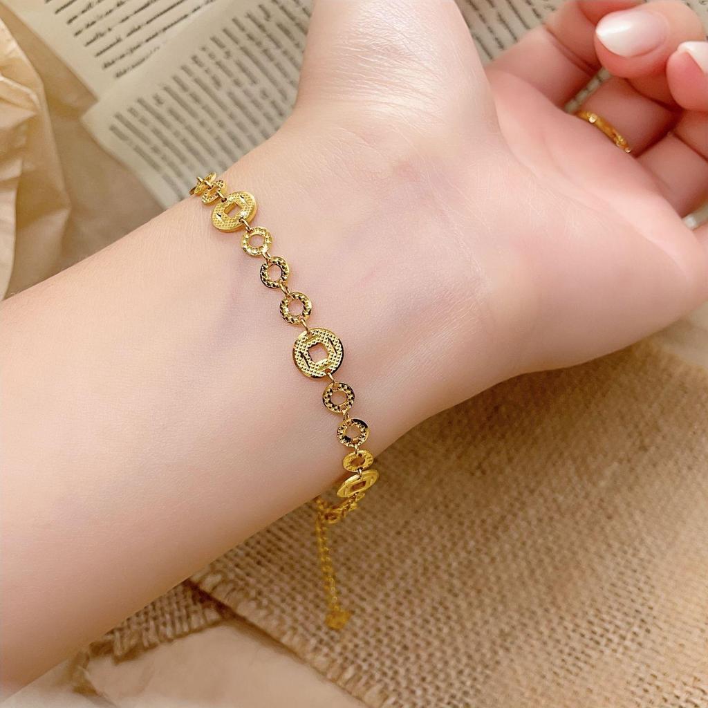 S999 Pure Silver Crushed Ice Gold Coin Bracelet - Women's Chinese Style