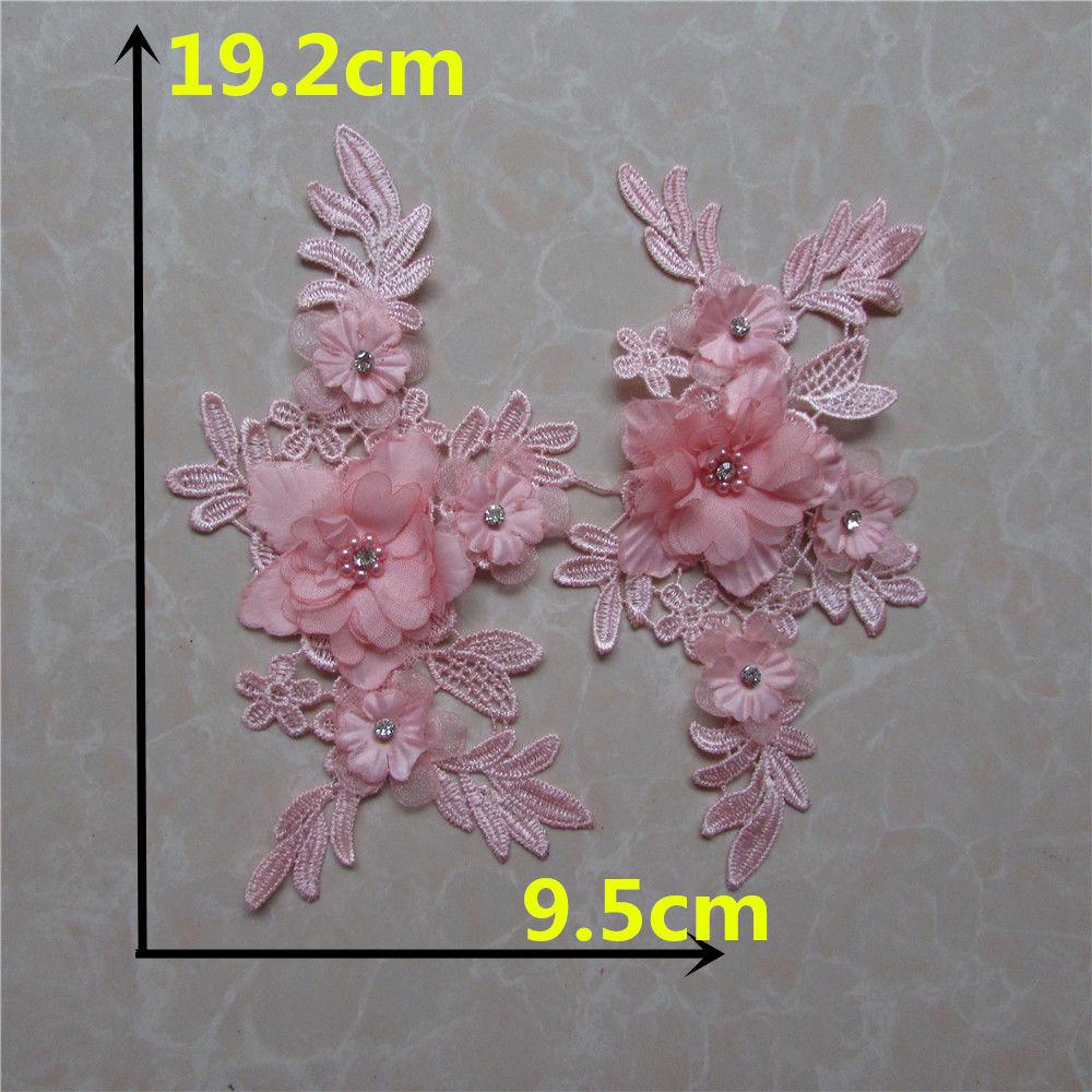 Rosa brodert perlebesatt strass 3D blondeklippeapplikasjon for DIY klesaccessoirer