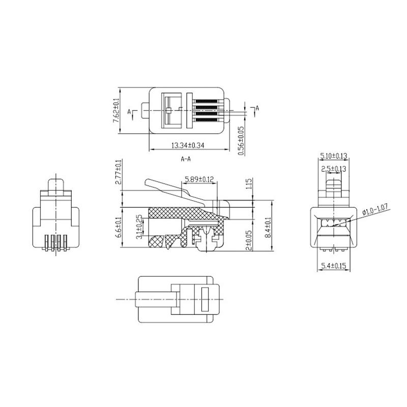 4P4C RJ9 Telephone Handset Connector 4-Core Audio Connector 4-wire Plug Gold-Plated Copper Chip Crystal Heads 50pcs 100pcs
