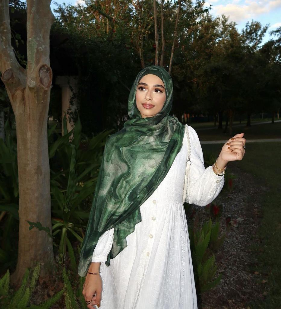 Watercolor Series Cotton Satin Printed Ethnic Headscarf Shawl for Women, 180x80CM.