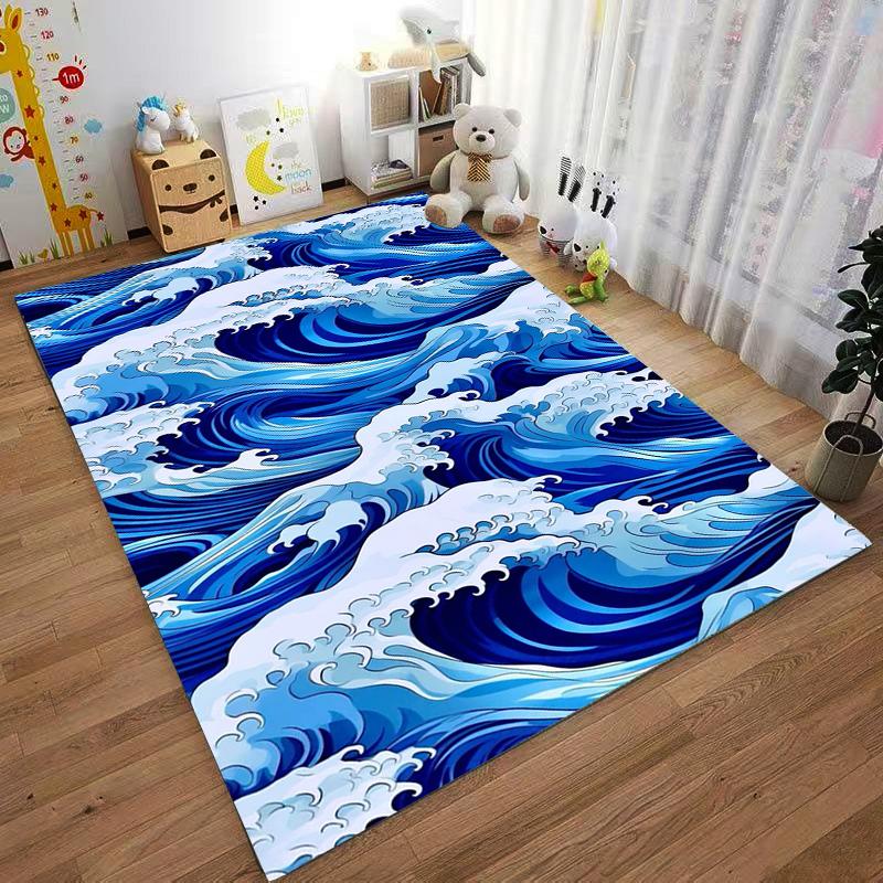Blue Ocean Wave Print carpet Non-slip rug suitable for living room and bedroom sofas