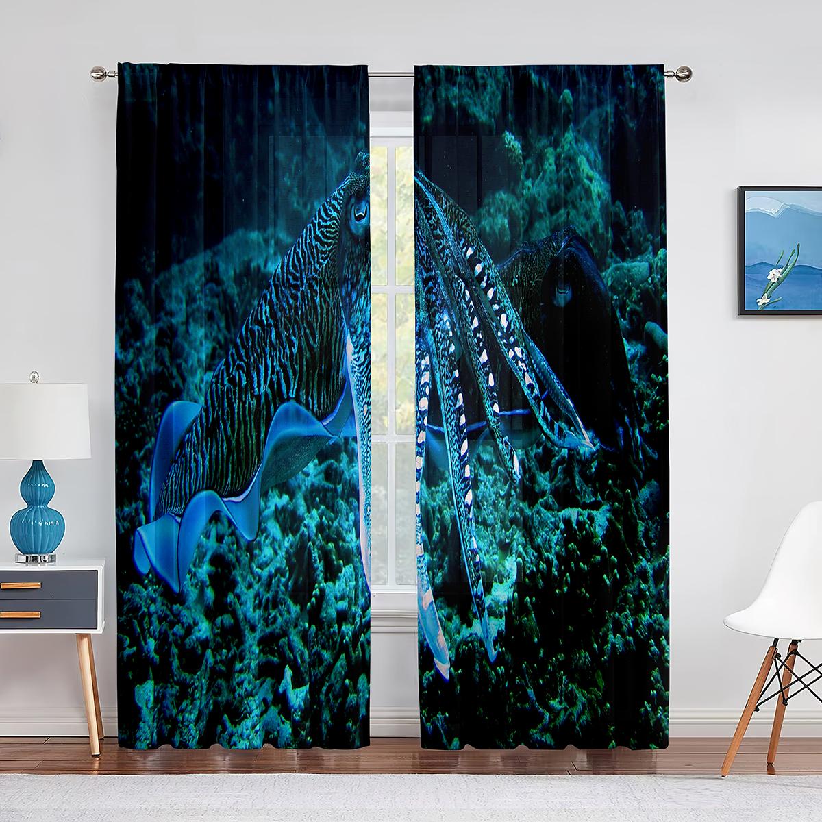 Крутые красные шторы из шифона-вуали с морским осьминогом для декора гостиной — фото 11