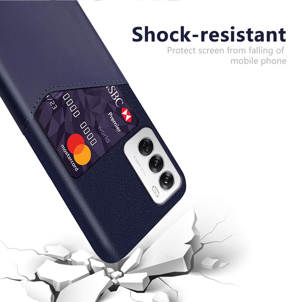 For Oppo Reno12 5G (Global) Case Cloth Texture PU Leather Hard PC Card Slot Phone Cover