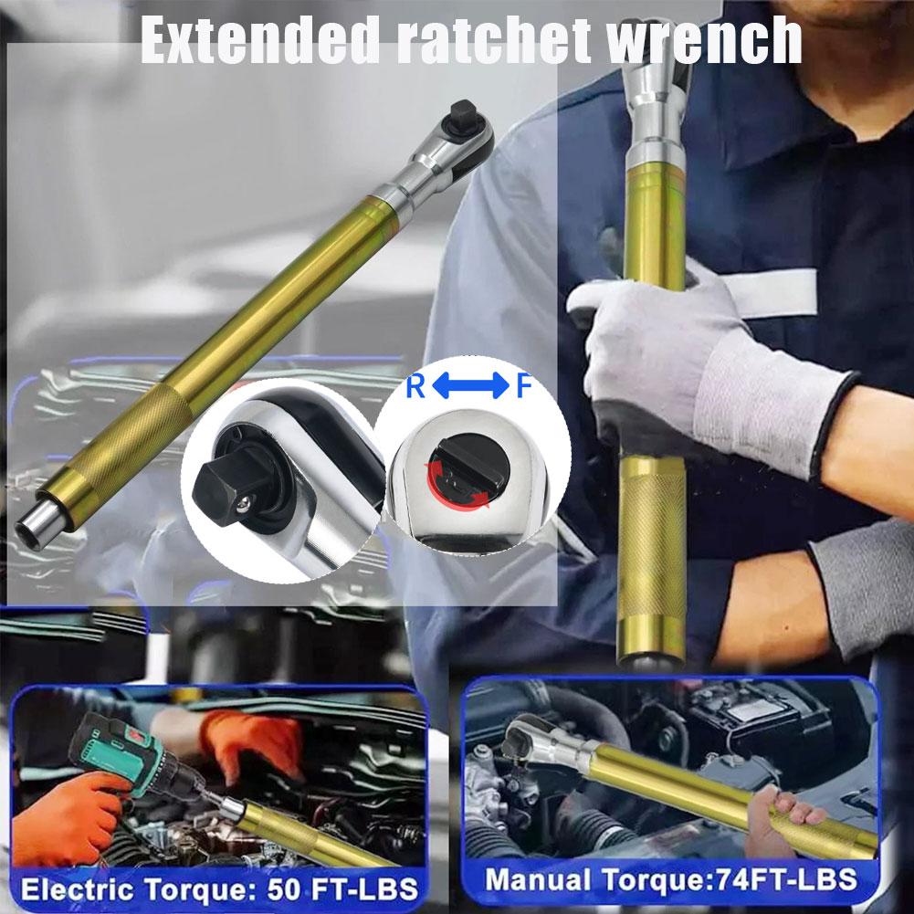 Offset Impact Extension Wrench, Ratchet Wrench High Torque Auto Repair Tool 1/2 Manual Automatic All-in-One 4 Adapter