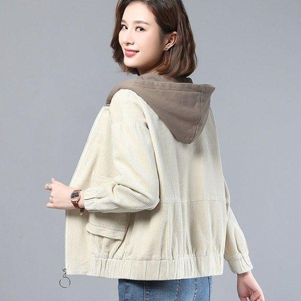 2024 Autumn Women's Plus Size Hooded Corduroy Jacket - Korean Style