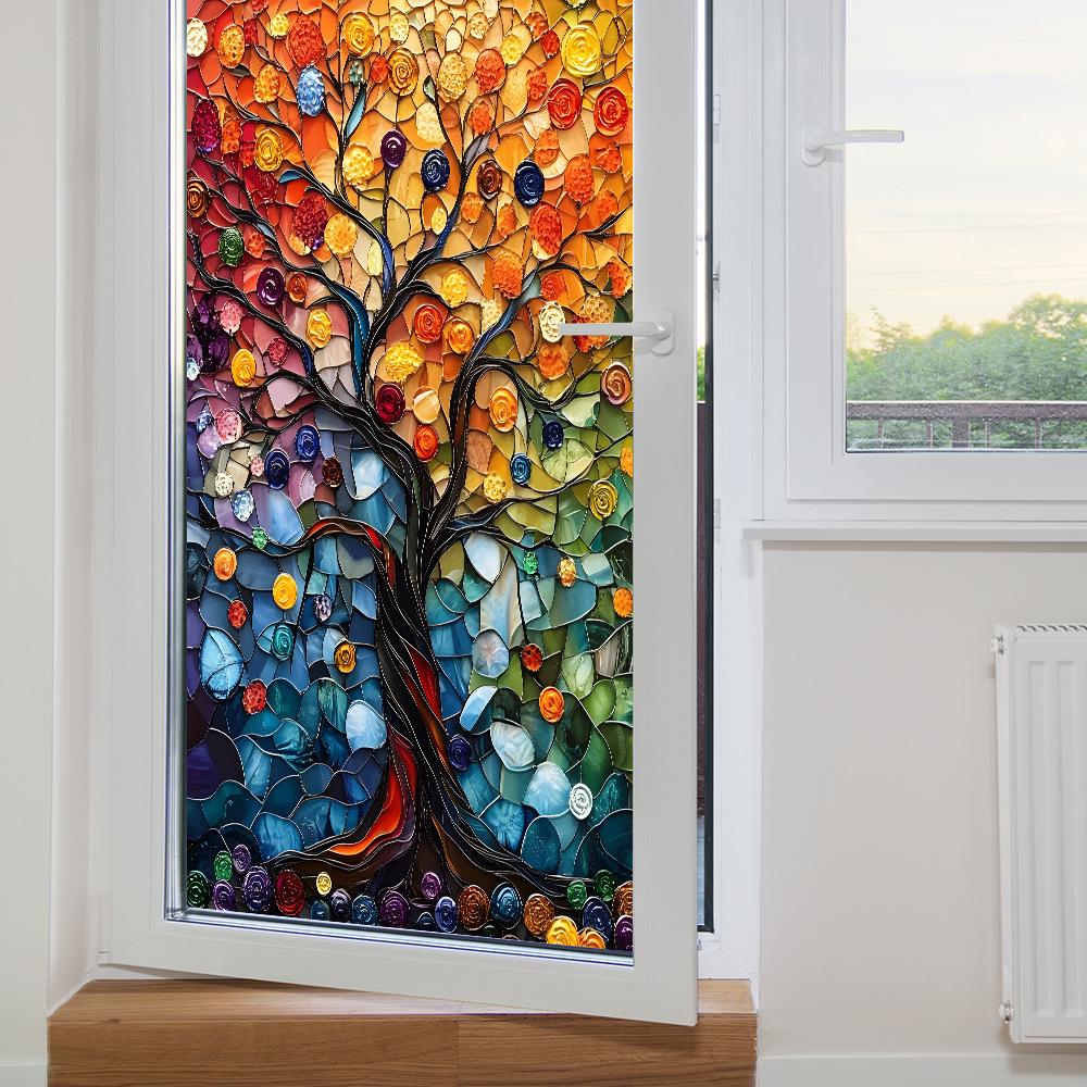 Simulated Oil Painting Large Tree Home Glass Window Beautification and Decoration Static Electricity Window Stickers