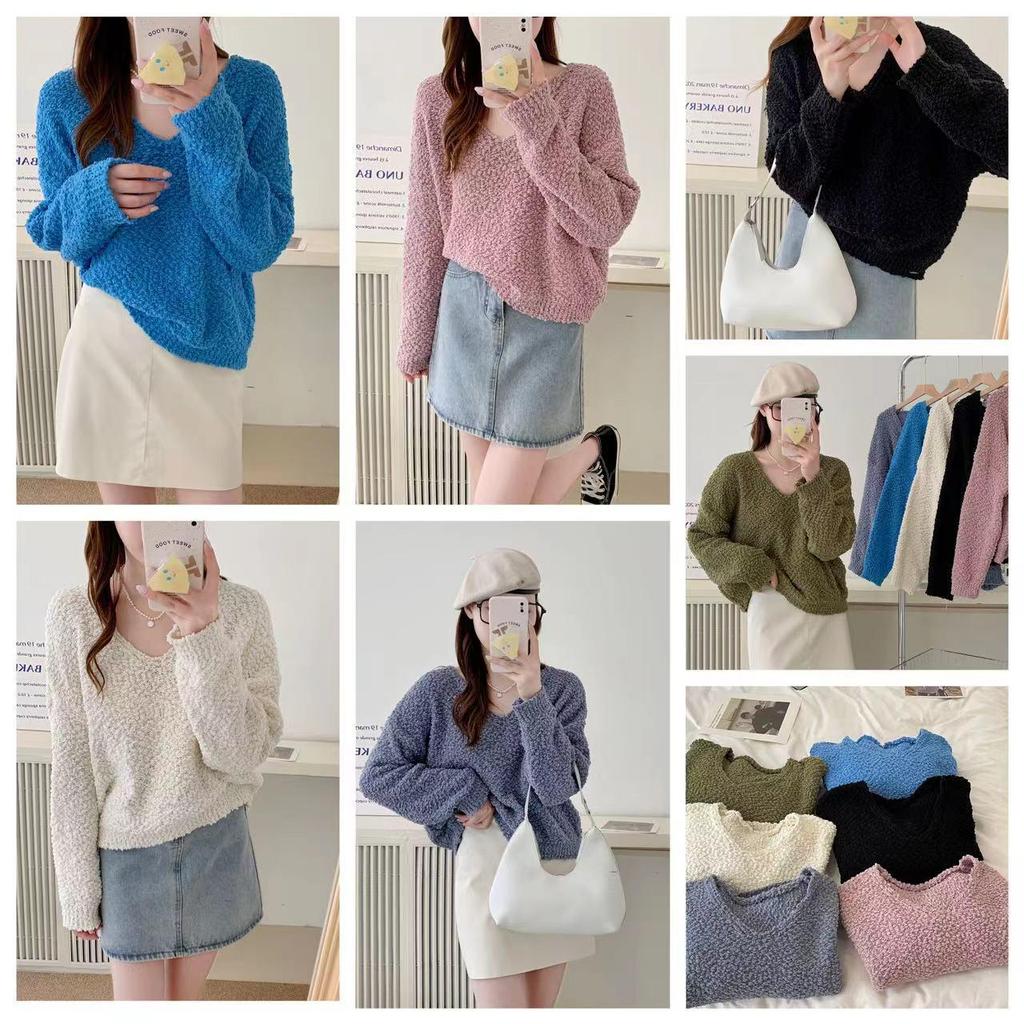 2023 Early Autumn V-Neck Chunky Knit Sweater - Women's Slim, Casual, and Simple Design