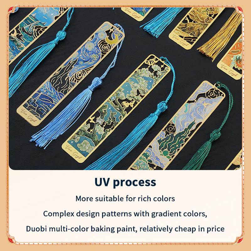 1 Pc Retro Floral Painting Metal Bookmark Hollow Bronzing Bookmark With Tassel Stationery Gifts For Book Club Reader