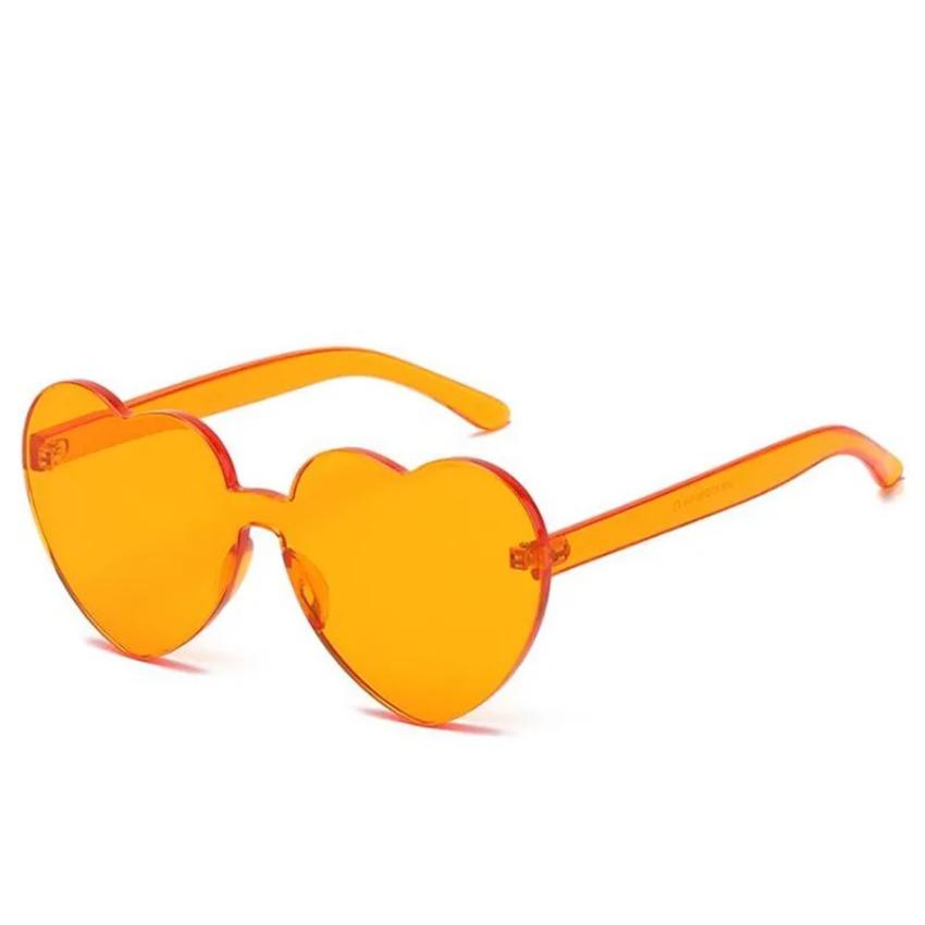 FOENIXSONG Heart Sunglasses for Women Men Rimless Eyewear UV400 Female Pink Green Yellow Blue Orange Purple Brown Sun Glasses