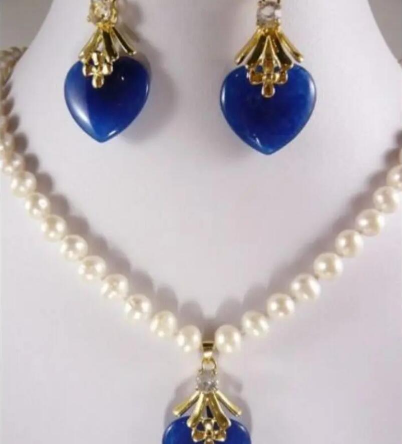 

Подвеска 7-8 мм белое жемчужное ожерелье голубое нефритовое сердце нефритовое серьга