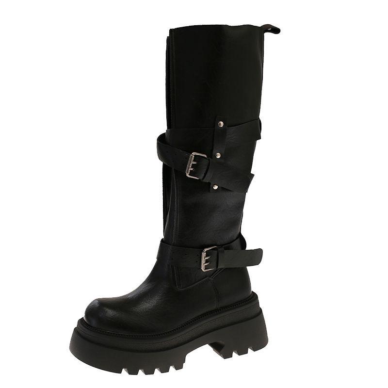 Maillard Small Belt Buckle Boots Women's Autumn and Winter New Thin Western Boots Straight Long Knight Boots