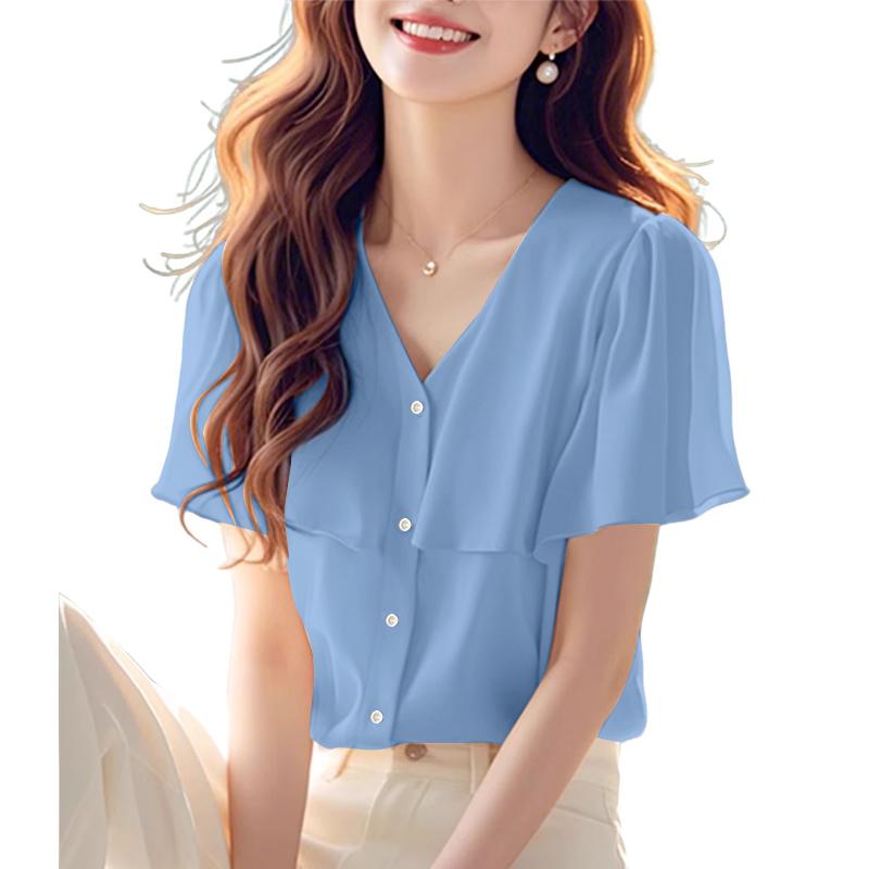 ZANZEA Women Casual V-Neck Loose Summer Short Sleeve Blouse