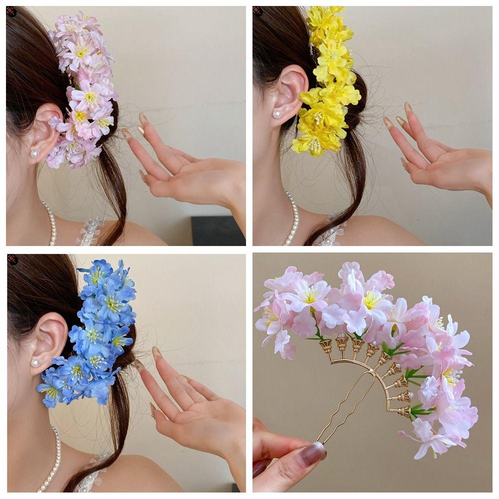 Sweet Flora Hair Stick Bohemian Side Clip Headdress Simulation Flower Hair Fork  Daily Wear