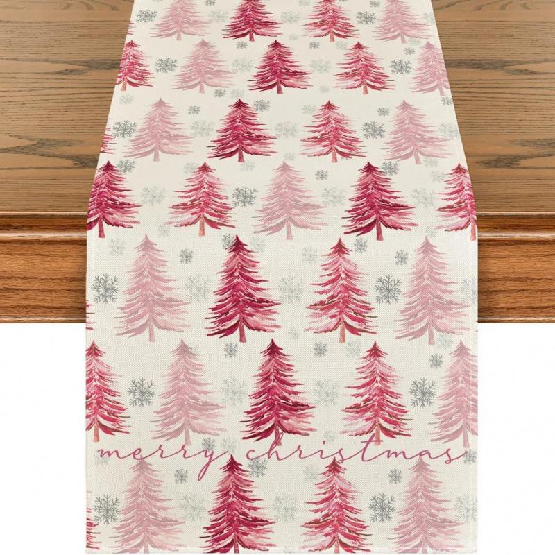 Festive Snowman Christmas Tree Table Runner Home Kitchen Dining Tablecloth for Party Decoration