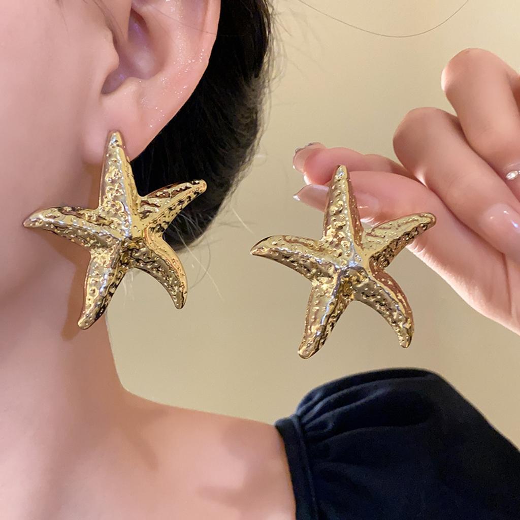 New Summer Collection Starfish Stud Earrings Gold Color Jewelry for Women Hoop Earrings with Hypoallergenic & Boho Style Gift