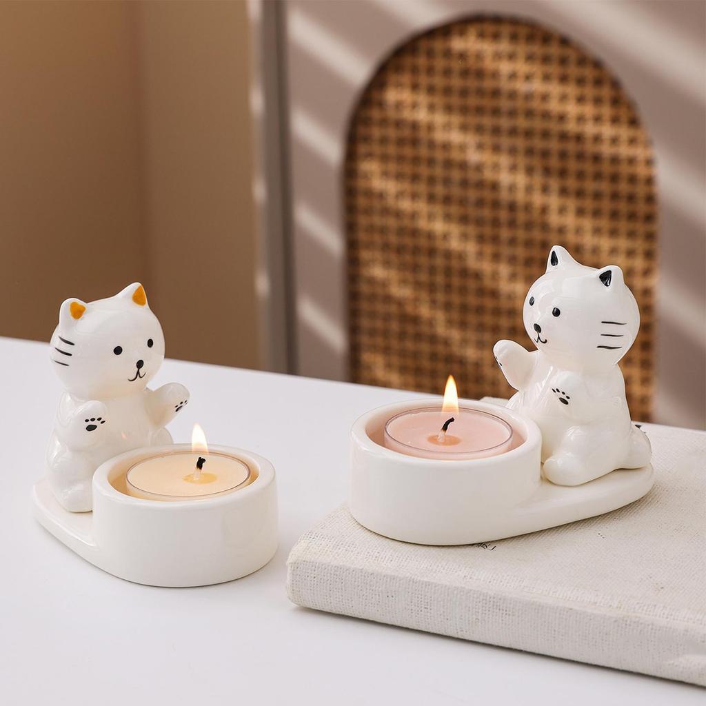 Cute Cat Candlestick Creative Aromatherapy Candle Holder High Tempe Desktop Decoration Cartoon Candlestick Birthday Gift