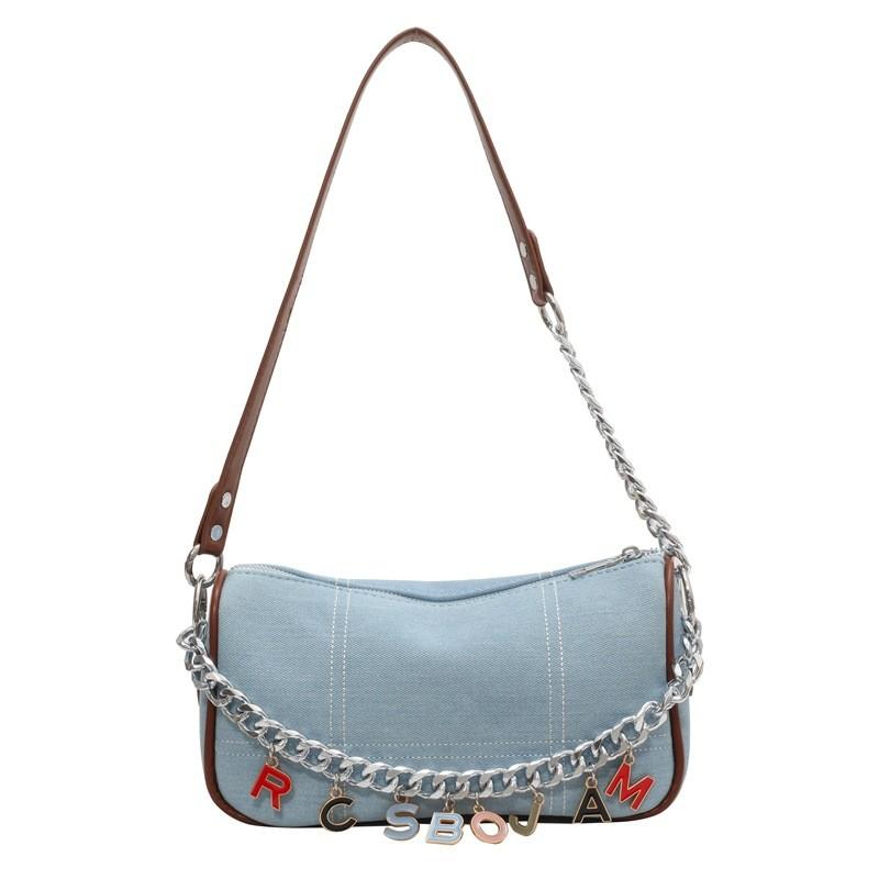 IELGY Denim Canvas Underarm Bag French Chain Shoulder All-Match High-End Niche Dumpling Bag
