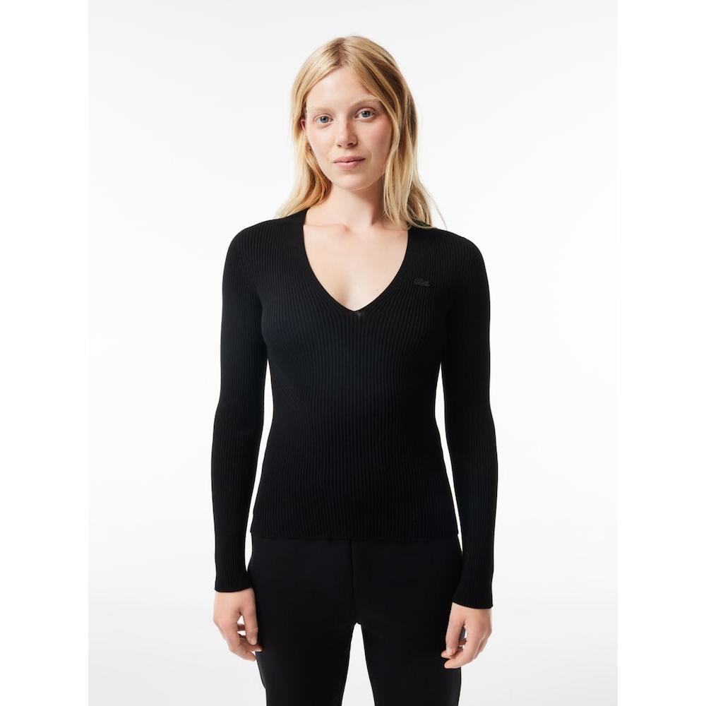 

Lacoste Женский ребристый свитер с V-образным вырезом AF0625 53N 031 Q2NAF0625 53N031