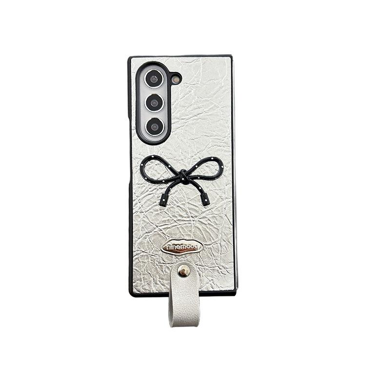 Folding Screen Flip Leather Phone Case for Samsung Zflip6 Portable Rope OPPOFindn3Flip Bow