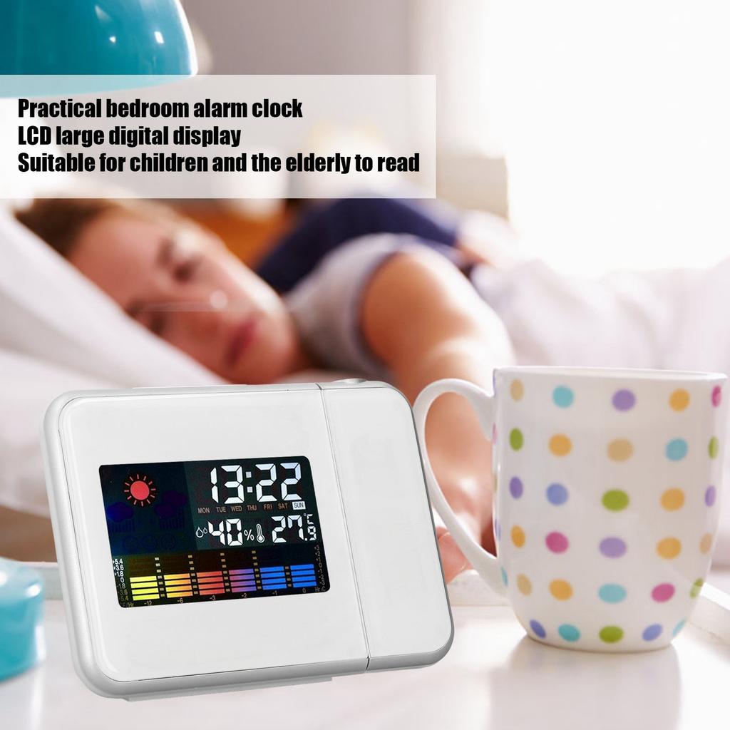 Wther Station Clock Temperature Humidity LCD Color Display LED Backlight Snooze Function Projection Alarm Clock
