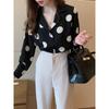Women Summer Style Polka Dot Shirt Lady Casual Short Sleeve Stand Collar Flower Printed Blusas Tops