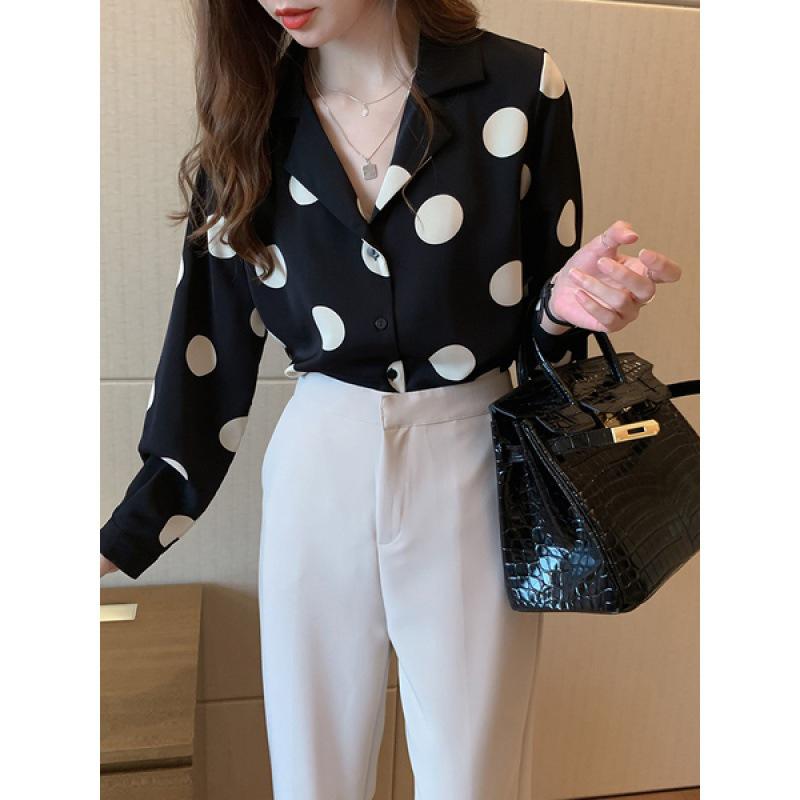 Women Summer Style Polka Dot Shirt Lady Casual Short Sleeve Stand Collar Flower Printed Blusas Tops