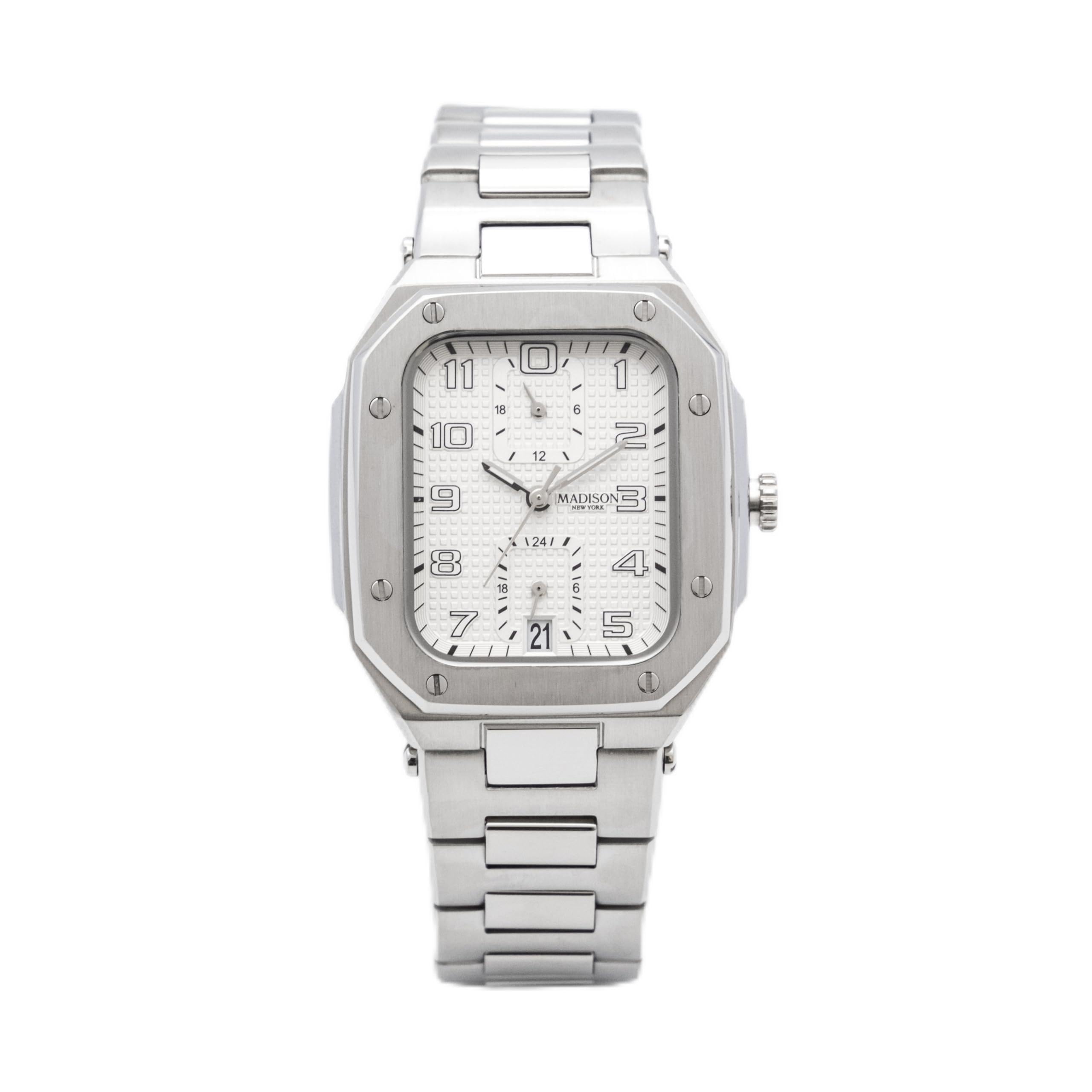 

Watch 3 ATM Water Resistant Madison New York Quartz White Dial Stainless Steel Strap Fifth Avenue Men s MA011012-2 білий