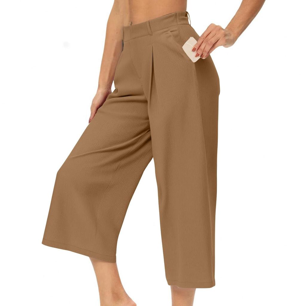 Damen Einfarbig Elastischer Bund Locker Lässig Cropped Hose