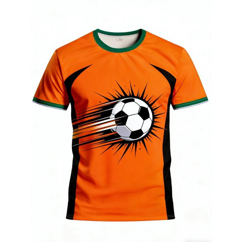 Men S Dynamic Football Print T-Shirt, Men S Contrast Color Patchwork Round Neck Short Sleeve, Athletic Training Football Uniform Top S