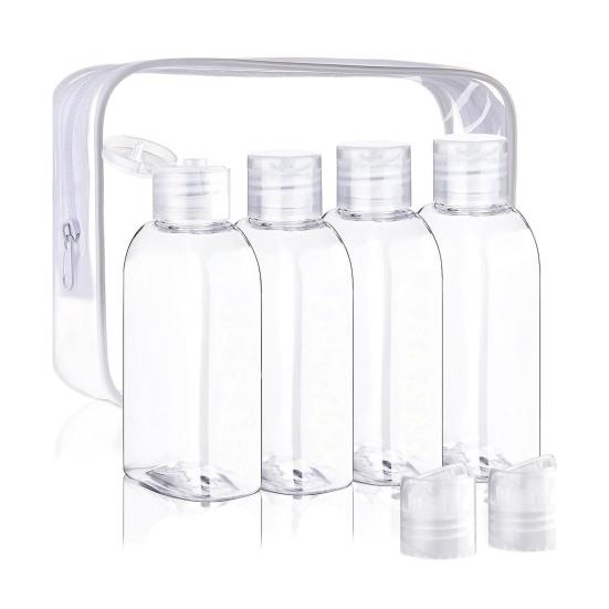 4Pcs Clear Travel Bottles Kit for Toiletries BPA-Free Leak-Proof Refillable Containers for Shampoo Lotion Oils Silicone Cream Jars Travel Accessories