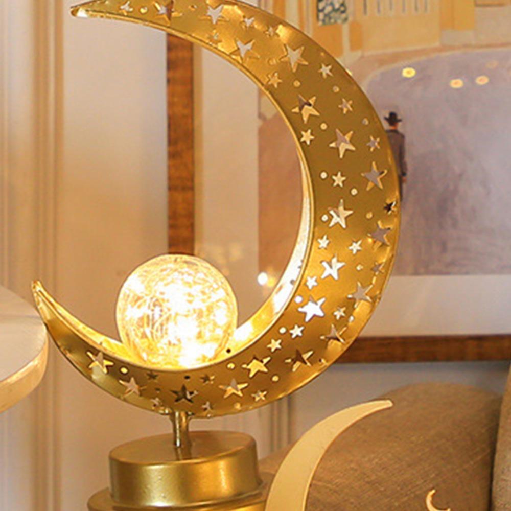 Hollowed Out Iron Art Desk Light LED Crescent Design Moon Lamp  Eid Festive Display