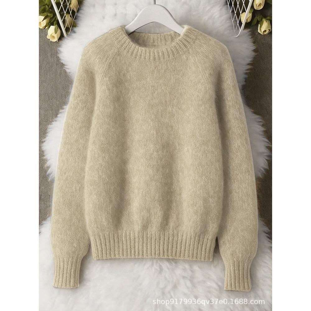 Weicher Ästhetischer Vintage Strickpullover Damen Frühling Herbst Locker Gemütlich Lässiger Leichter Dünner Pullover