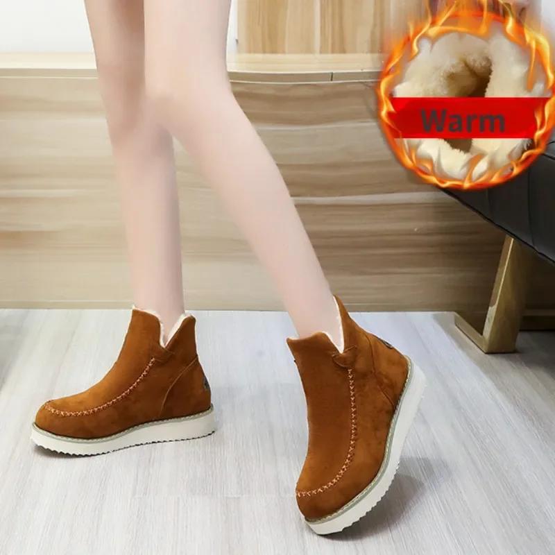Mode High Top Schneestiefel 2024 Winter Warm Damenstiefel Wildleder Kurzer Plüsch Damenschuhe Plateau Schuhe Dame Weiblich Flache Stiefeletten
