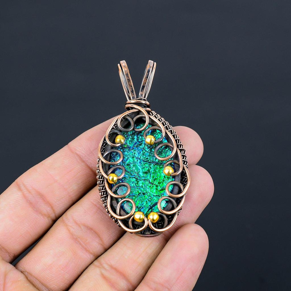 Attractive Blue Australian Triplet Opal Gemstone Pure Copper Wire Wrapped Handmade Jewelry Pendant