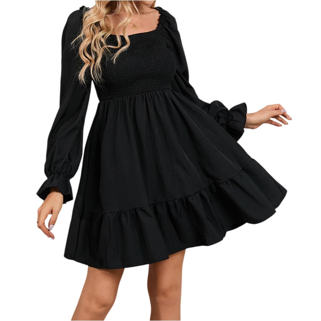 Women Casual Long Sleeve Summer Dresses Spring Patchwork Boho Floral Cocktail Party Dress