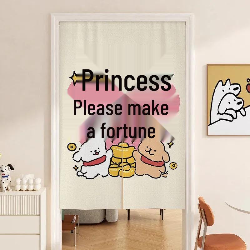 Cartoon Puppy Line Art Door Curtain: Privacy with Light-Permeable, No-Drill Hanging Design