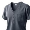 Herenlos V-hals Henley T-shirt met zak en korte mouwen.