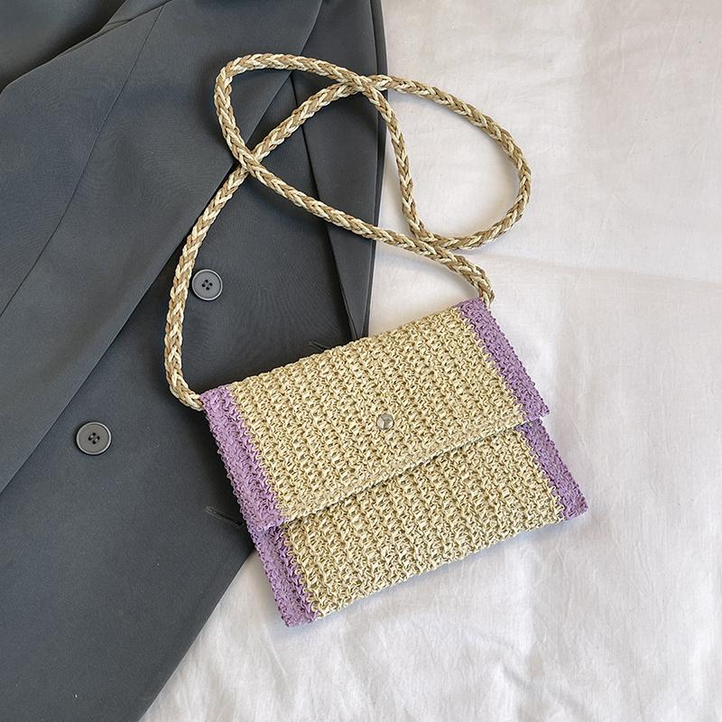 Geantă mică pătrată țesută în culoare pură, geantă crossbody la modă, cu un singur umăr