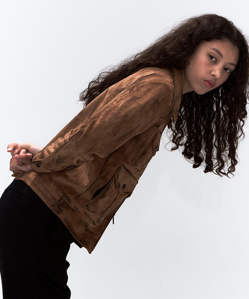 Erer Suede Pocket Rider Jacket Camel