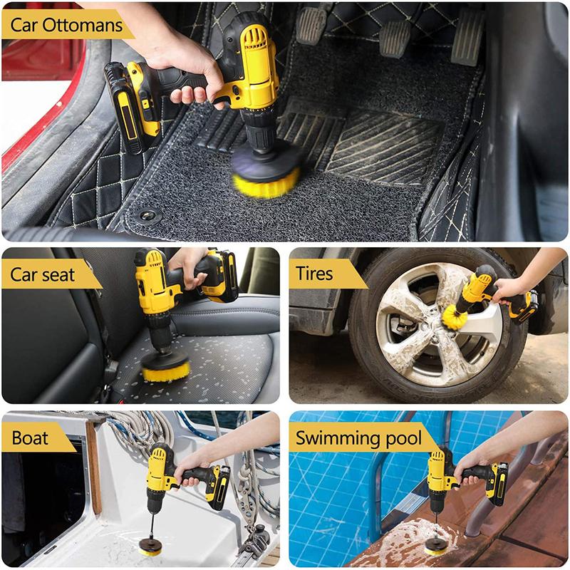 Set de perii de burghiu pentru spălare electrică, perii de curățare cu extensie pentru curățarea roților și anvelopelor auto, geamuri