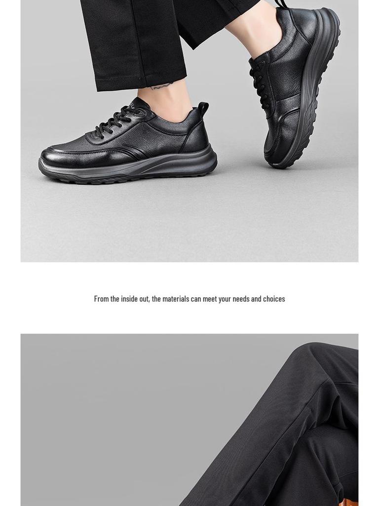 Fu De Le 2025 Men's Genuine Leather Non-Slip Dad Shoes - Soft Sole, Comfortable Cowhide Leather