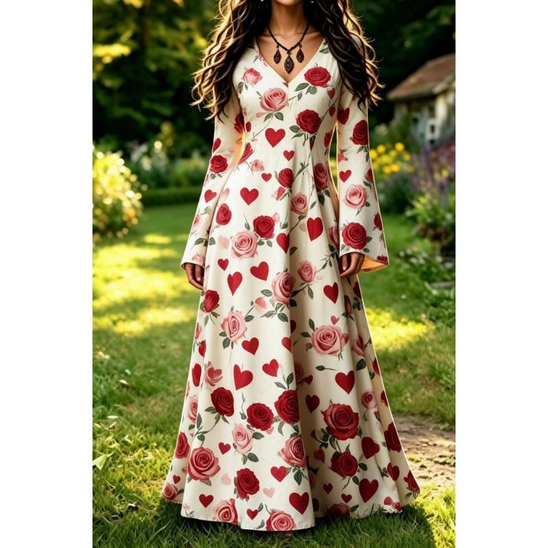 Ladies V Neck Flare Sleeve Maxi Dress 2026 New A Line Silhouette Wedding Guest Long Dress