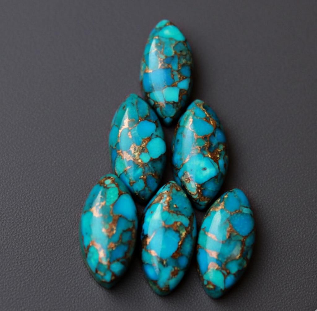 Copper Turquoise Marquise Cabochons, Blue Green Turquoise Gemstone Cabs, Matrix Turquoise Stones, Jewelry Making Supplies