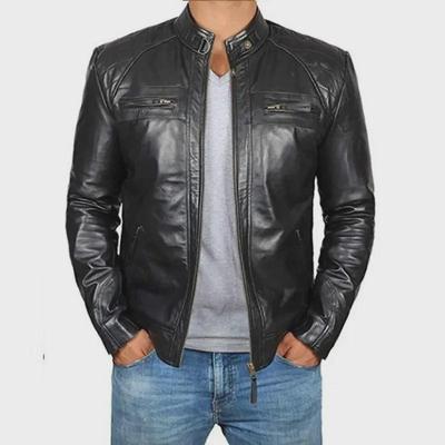2024 European & American Men's Stand Collar Punk Motorcycle Leather Jacket - Spring & Autumn