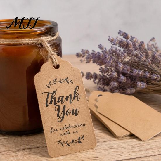 Vintage Style Gift Labels for Packaging 100Pcs Paper Thank You Tags with String, Rectangular Tags, Pre-Punched Easy to Use Hang String Hole