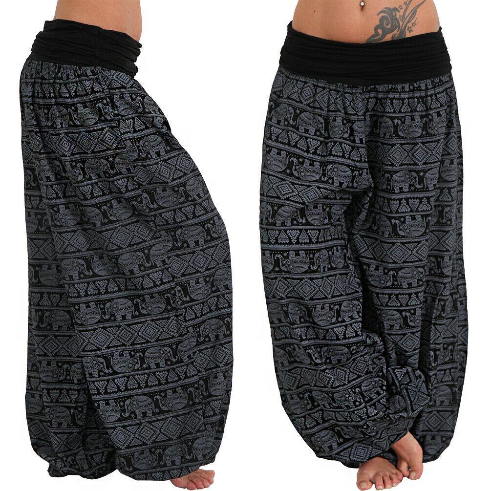 

European & American Loose Printed Wide-Leg Harem Pants for Women M чорний