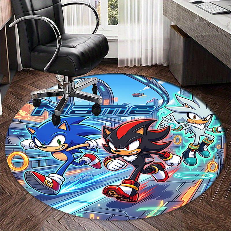 Custom Name Sonic Printed Round Rug Carpet Chair Rug Area Rug Entryway Doormats,for Office Chair Living Room Bedroom Kitchen Room.