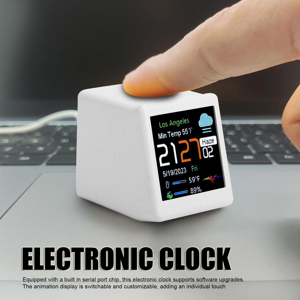 Smart Electronic Clock, Multifunctional Digital Display Weather Station with LCD Screen Temperature Calendar WiFi Auto Brightness 24-Hour Display
